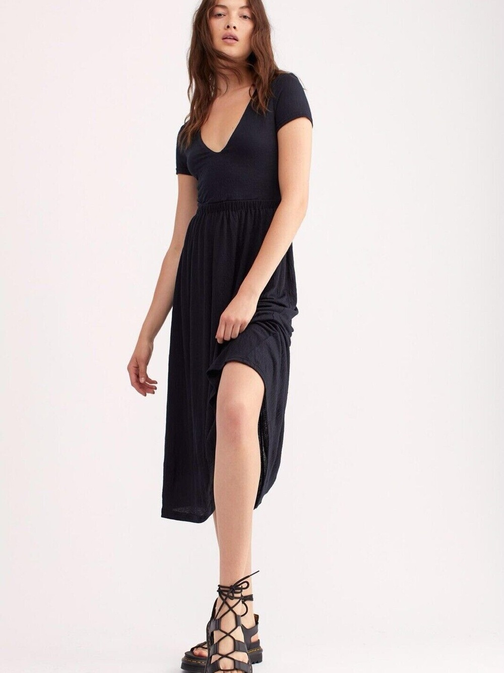 Free People FP Beach Castaway Black Midi Dress Size S